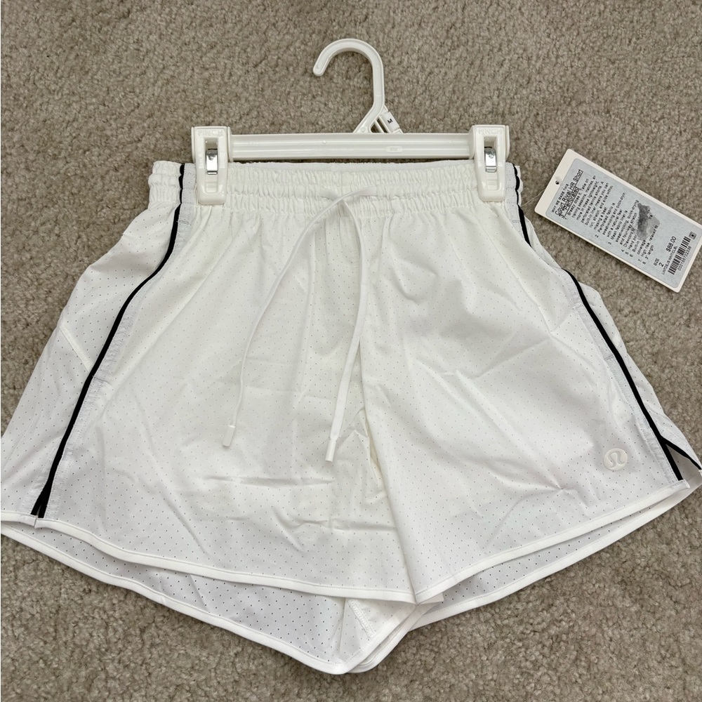 lululemon White Athletic Shorts with navy Trim - Court Rival High Rise 3”